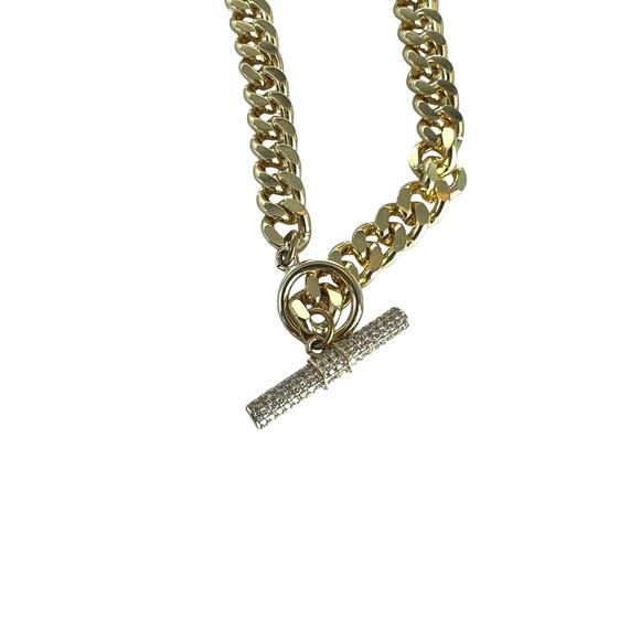 Cuban Link Gold Plated Chain Toggle with CZs 16 in - Picture 3 of 5